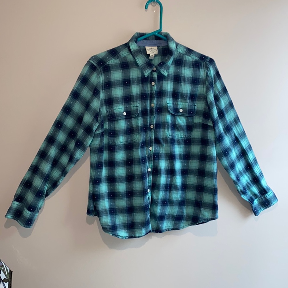 St. John’s Bay cotton button down shirt - size PXL green/blue plaid